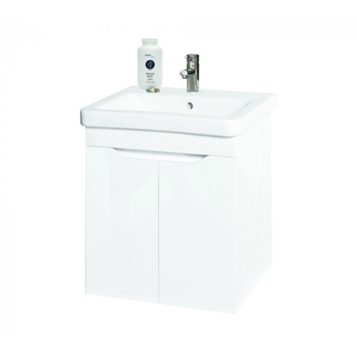 Долен PVC конзолен шкаф за баня с мивка Макена Хелиос бял