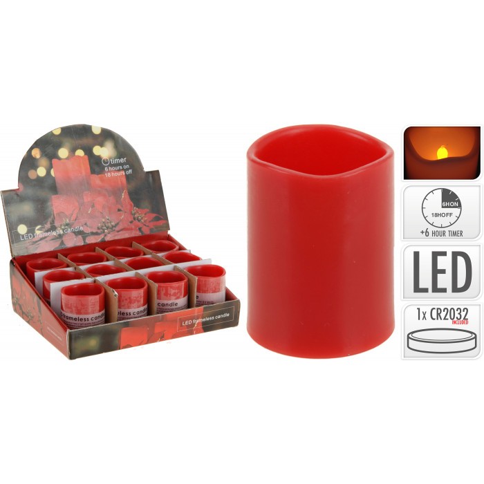 LED свещ с таймер 50x65мм / червена