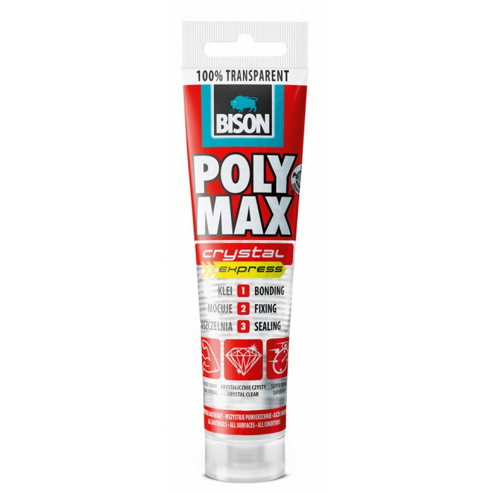 Висококачествено строително лепило Bison Poly Max Crystal Express прозрачно 115 гр / туба