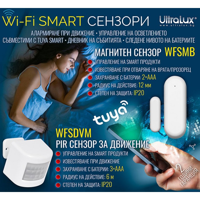 WiFi сензор за врати и прозорци UltraLux IP20 / 12мм