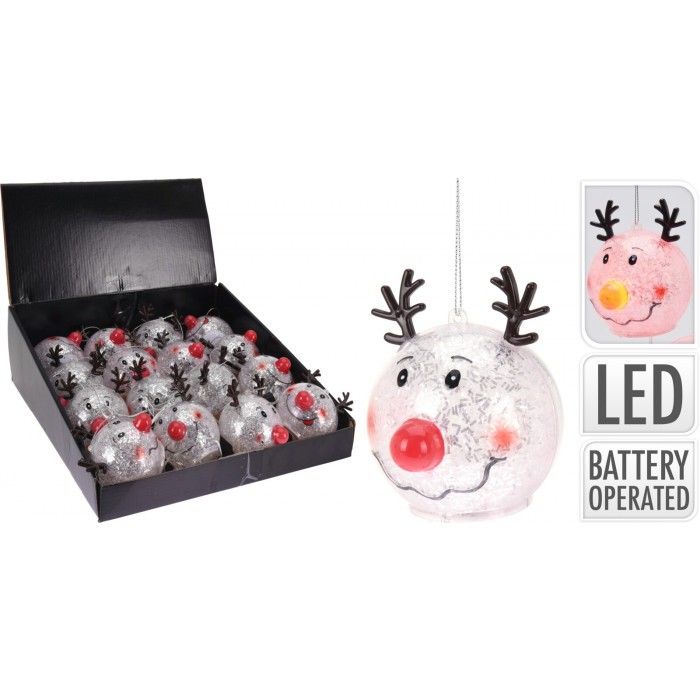 Светеща коледна LED топка Reindeer 8см