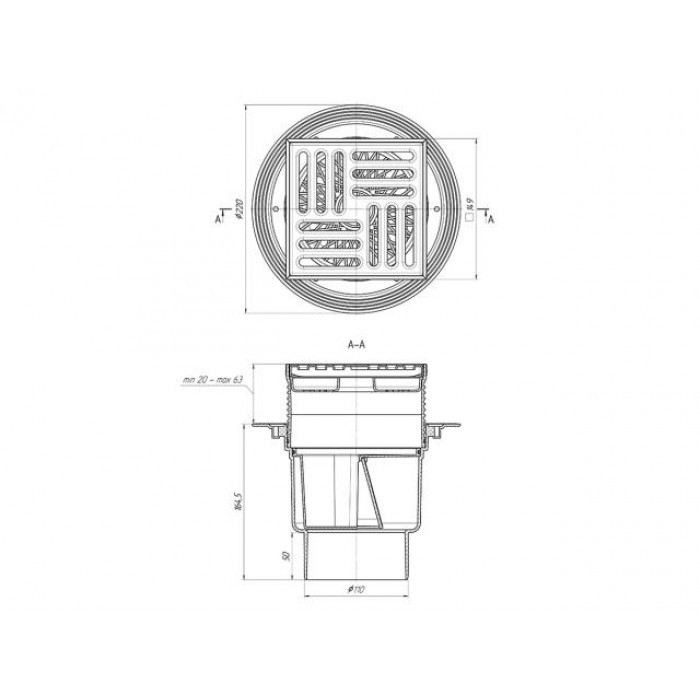 Регулируем подов прав сифон със сух затвор Aniplast TQ1712 150x150мм / ф110мм 
