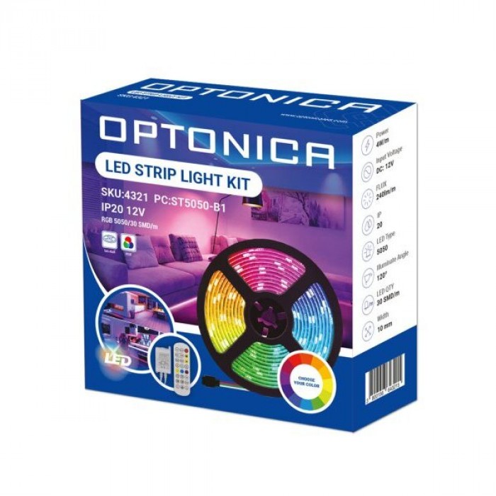 Комплект LED 30 RGB лента Optonica с адаптер, IR контролер и дистанционно 