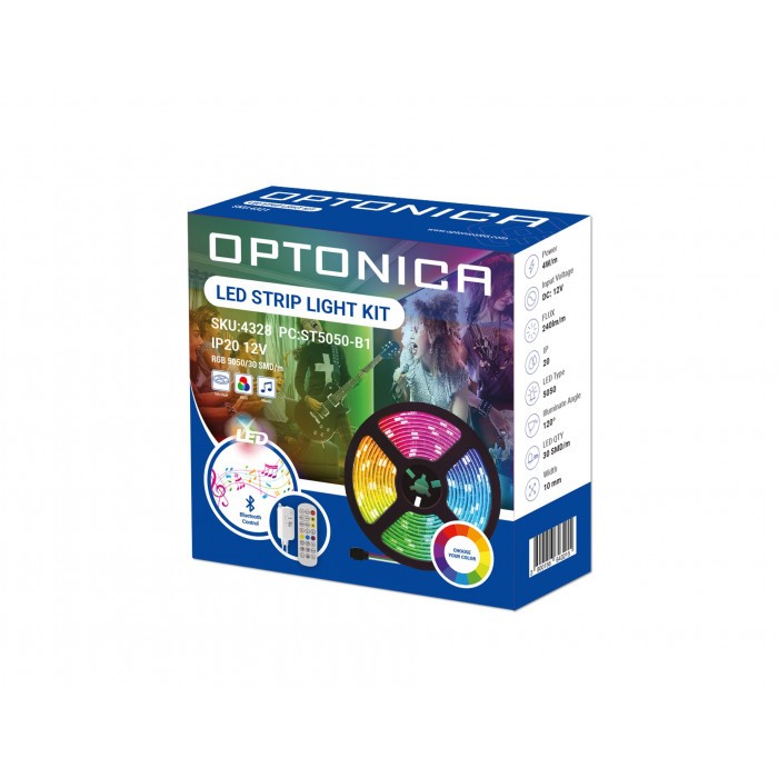 Комплект 30 LED RGB лента Optonica с адаптер, Bluetooth музика и дистанционно