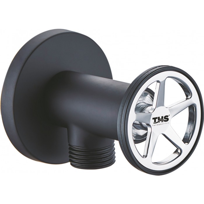 Спирателен кран THS 1/2x1/2" Black Oval с розетка и керамичен механизъм