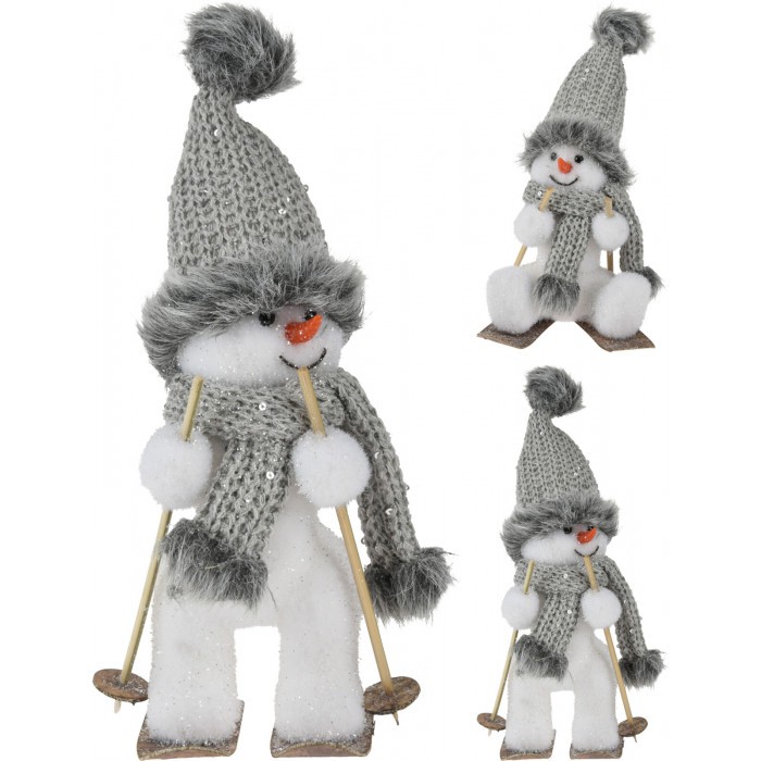 Коледна декорация Снежен човек с шал 12x8x27см