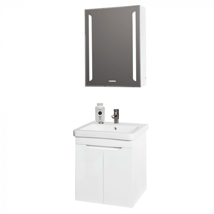 Долен PVC конзолен шкаф за баня с мивка Макена Хелиос бял